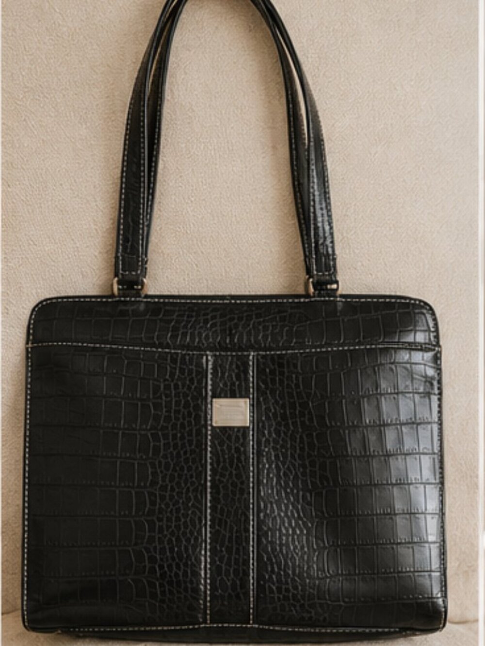 Vintage Liz Claiborne Faux Croc Executive Tote Bag ~ Detachable Glasses Case - Picture 1 of 7